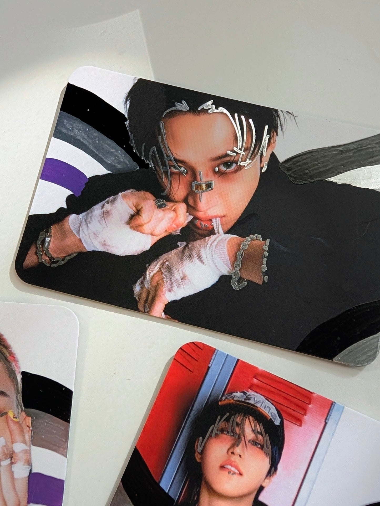 💜🩶🤍🖤Asexual Stray Kids Doodled Pride Photo Cards Set of 9🌈