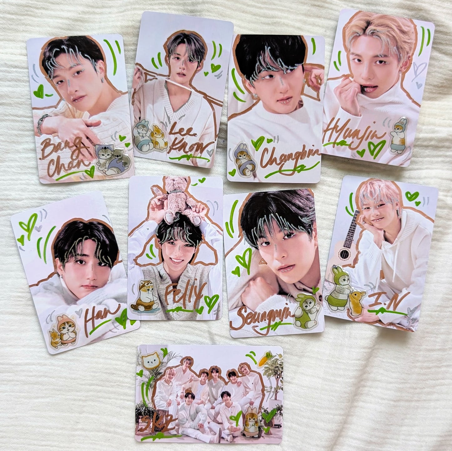 🤍Japan Cat Stray Kids Doodled Photo Cards Set of 9