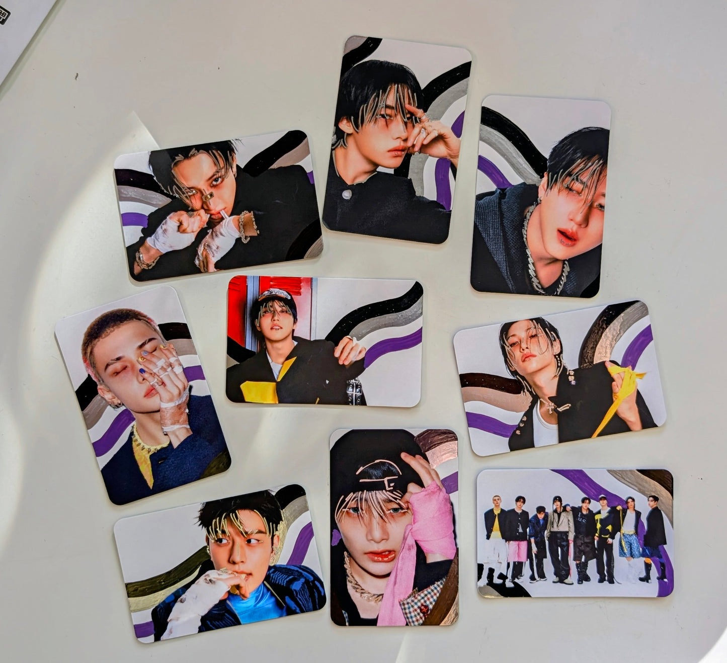 💜🩶🤍🖤Asexual Stray Kids Doodled Pride Photo Cards Set of 9🌈